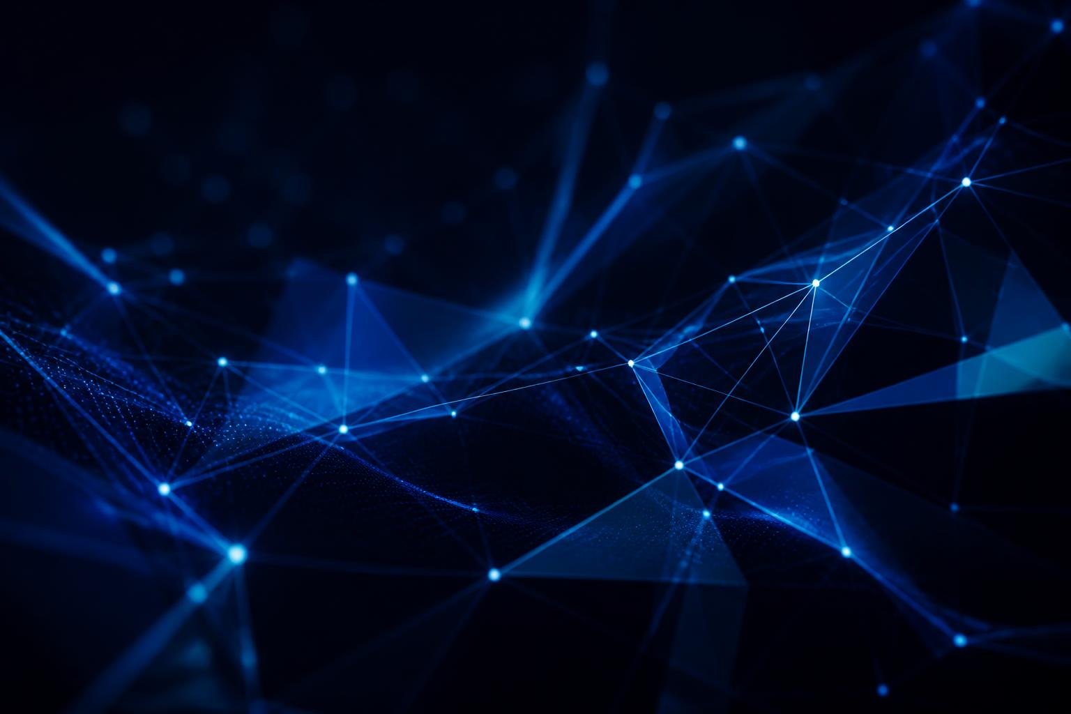 Abstract network of connected data nodes representing AI and business automation